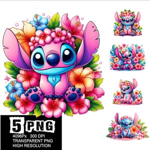 Stitch Flowers Hawaii Girl Design 5 PNG Stitch Clipart High Resolution Png Design Flowers Stitch Angel Png