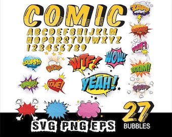 Comic Font SVG Comic Bubbles Clipart Kids Font - Comic Svg Png Eps Ai ...