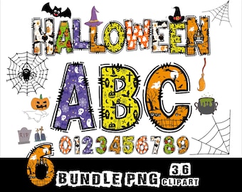 Halloween Alphabet 6 BUNDLE Halloween PNG Font Spooky Alphabet Haloween Letters Halloween Doodle and 36 Clipart v2