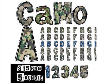 Camouflage Alphabet 5vBUNDLE PNG Letters Camo Font Navy Alphabet Soldier Doodle Png
