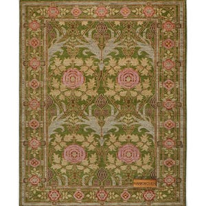 Olive Green & Pink Botanical Vintage Look Hand Knotted Soft Wool Rug Oushak Contemporary Handmade Area Rug in Floral Design in All Sizes