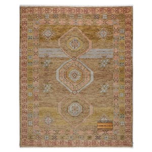 Golden Tan & Soft Brown Persian Tribal Inspired Wool Rug Hand Knotted Vintage Oushak Look Area Rug in All Sizes for Bedroom Living Room