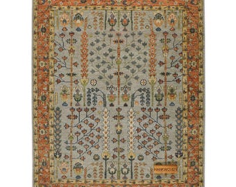 Warm Rust Gray Persian Tree of Life Vintage Style Rug Modern Designer Turkish Oushak soft Wool Rug Ushak Carpet in any size 3x5 8x10 9x12