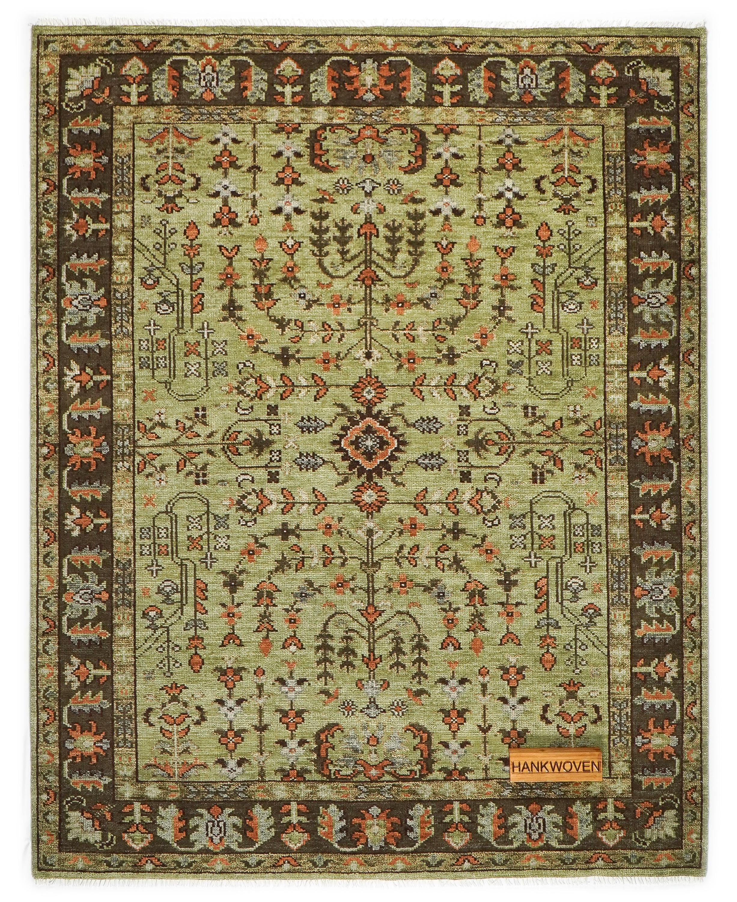 Vintage Green Turkish Oushak Area Rug | Hand Knotted Traditional
