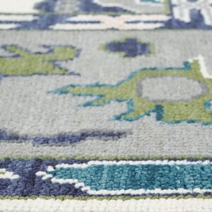 Ivory Blue Green Oushak Rug, Handmade Wool Area Rug, Traditional Turkish Design Modern Rug, 8x10 Rug for Living Room, All Custom Sizes image 9