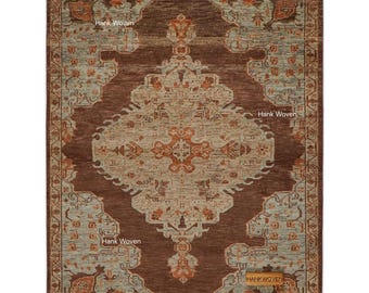 Tapis marron en laine turque : tapis noué à la main de style traditionnel vintage marron moka | tapis vintage à fleurs Kerman Design Craftsman dans toutes les tailles