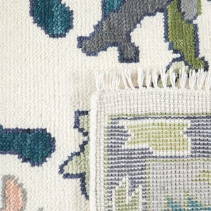 Ivory Blue Green Oushak Rug, Handmade Wool Area Rug, Traditional Turkish Design Modern Rug, 8x10 Rug for Living Room, All Custom Sizes image 5