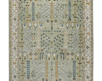 Light Sage Green Tree of Life Modern Soft Wool Rug Designer Oushak Turkish Style Area Rug Ushak, customize in any size