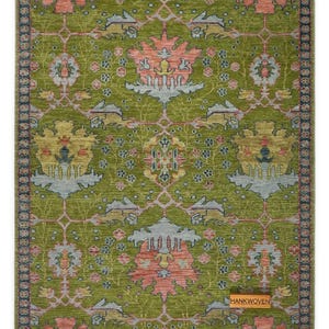 Alfombra Oushak vintage en color rojo óxido: alfombra turca de aspecto antiguo anudada a mano, estilo bohemio, para sala de estar, de Donegal, de 8 x 10 pulgadas, disponible en todos los tamaños. Moss Green