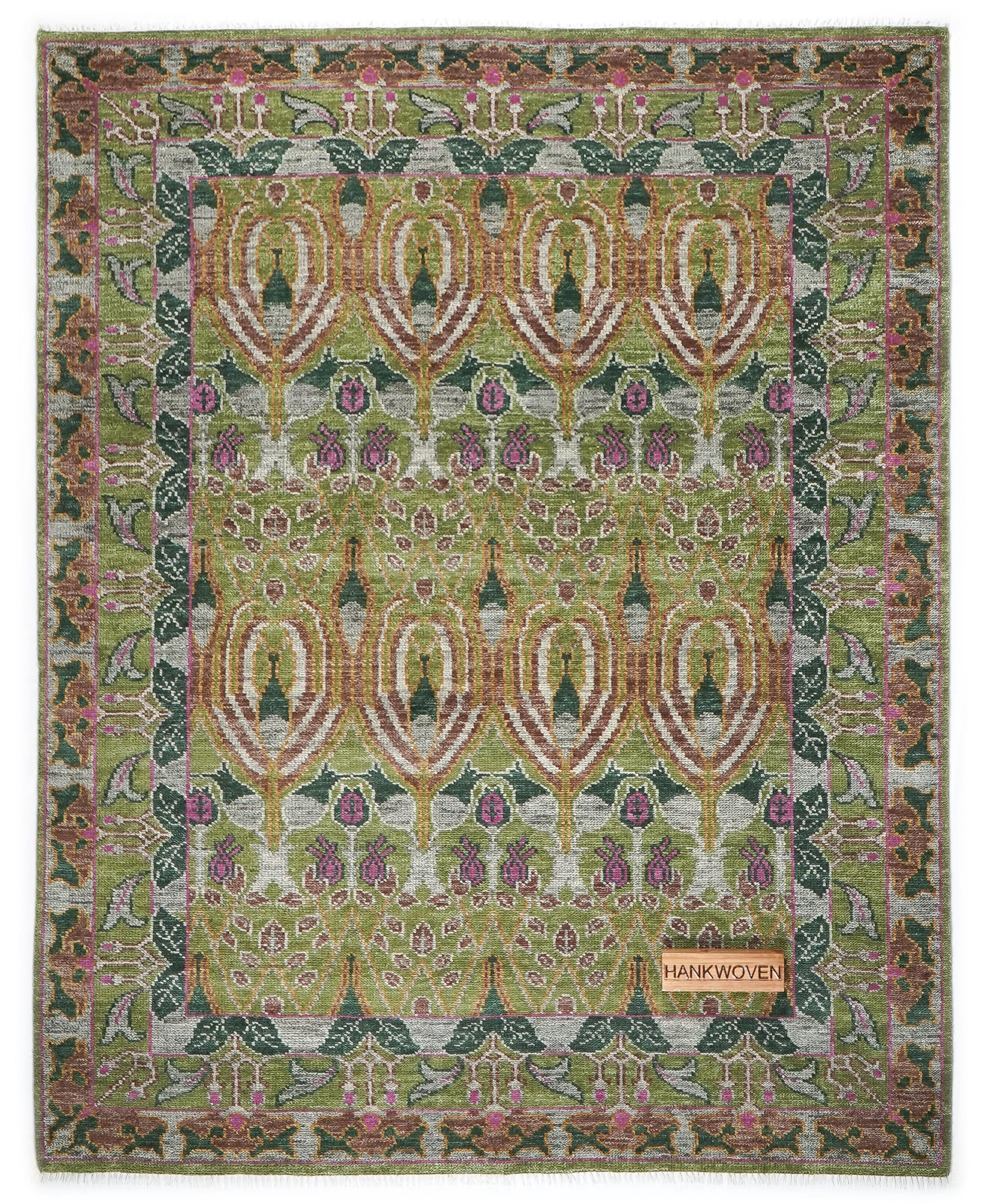 Craft Area Rug Moss Green Wool Area Rug: Arts & Craft Vintage Style Oushak Floral Rug ...