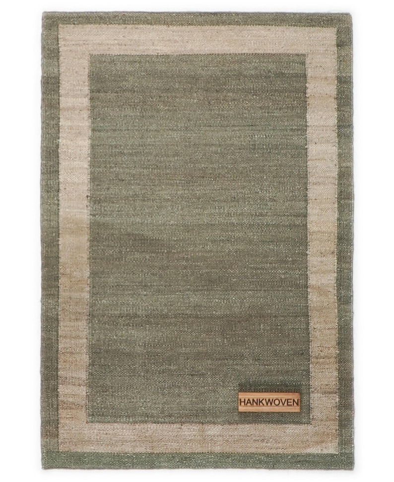 Heart Green Jute Rug Natural Green Jute Rug: Handwoven Jute Carpet | Olive Green & Beige ...