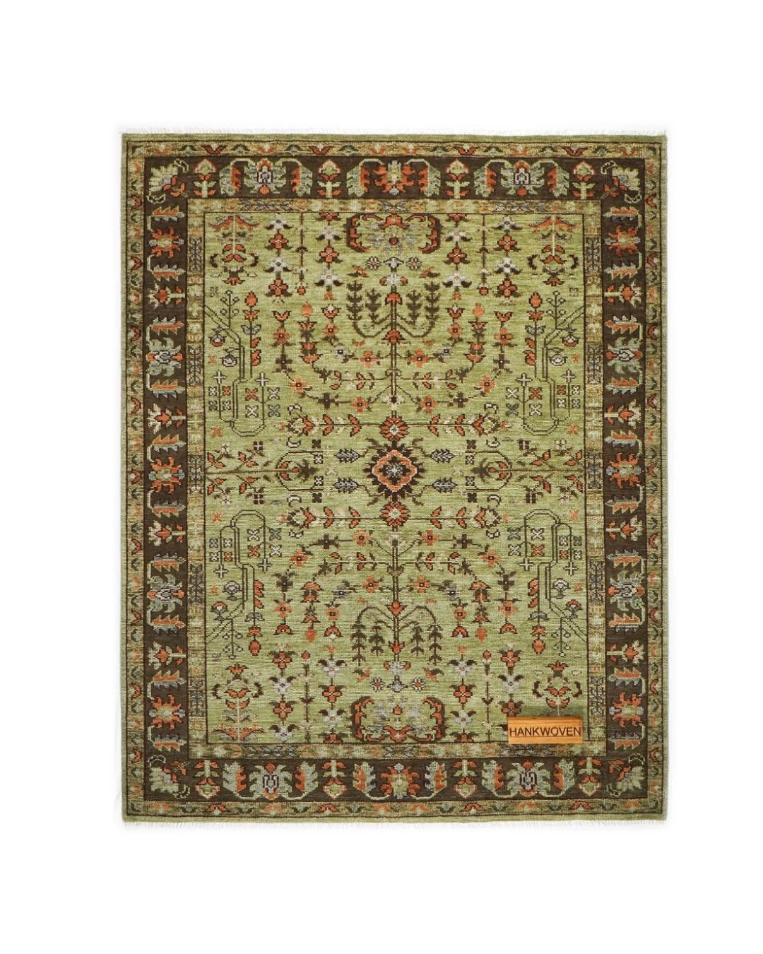 Green Antique Floral Rug: Hand Knotted Vintage Look | Area Rug | Green ...