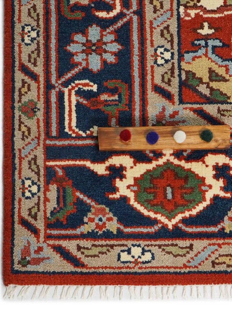 Pom Swatch Rug Hand-knotted Wool Rug: Traditional Red Navy Heriz Antique Vintage ...