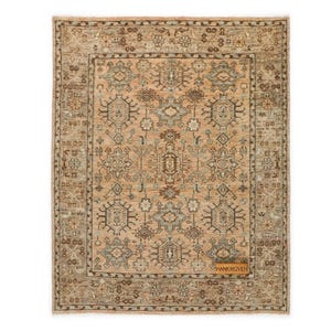 Antique Golden Tan Wool Rug - Hand Knotted Tribal Kazak Area Rug - Beige Wool Rug Brown Accents - Living Room Rug - Custom Wool Rug Vintage