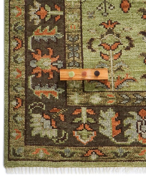 Vintage Green Turkish Oushak Area Rug | Hand Knotted Traditional