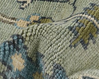 Hank Woven Traditional Tree of Life Hand Knotted Light Green Turkish Oushak Area Rug Handmade Soft Wool Rug Available in ALL CUSTOM SIZES