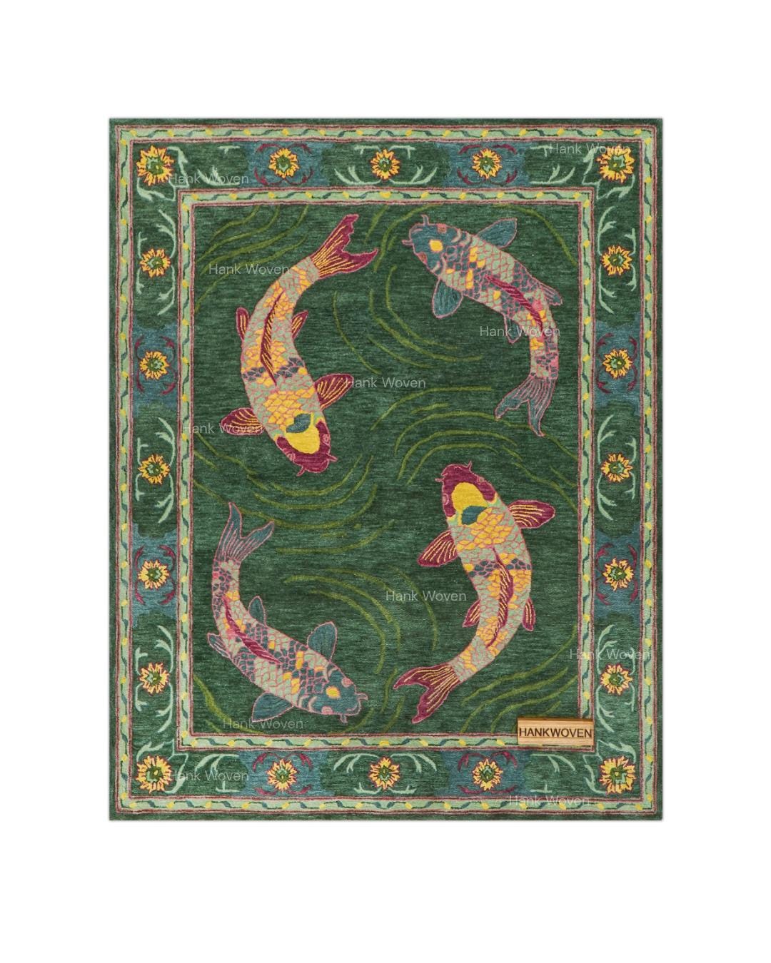 Forest Green Koi Fish Rug - Tufted Colorful Koi Fish Japanese Zen ...