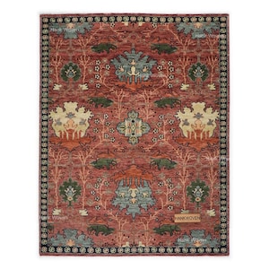 Alfombra Oushak vintage en color rojo óxido: alfombra turca de aspecto antiguo anudada a mano, estilo bohemio, para sala de estar, de Donegal, de 8 x 10 pulgadas, disponible en todos los tamaños. Rust Red