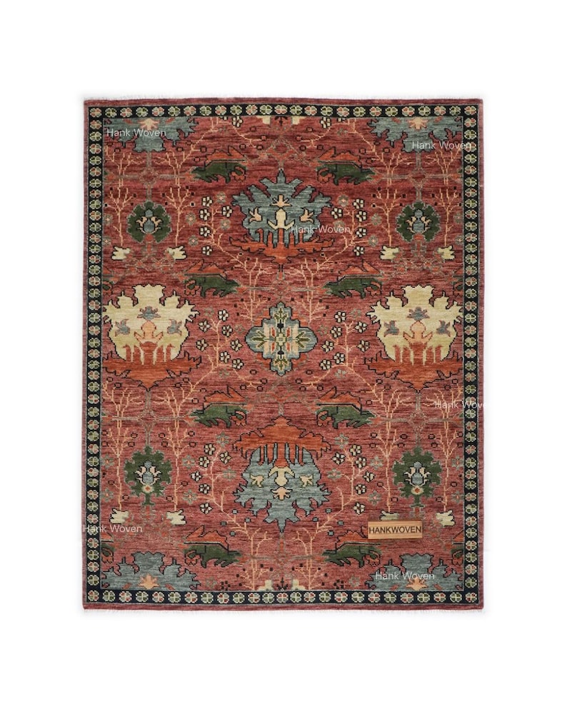 Alfombra Oushak vintage en color rojo óxido: alfombra turca de aspecto antiguo anudada a mano, estilo bohemio, para sala de estar, de Donegal, de 8 x 10 pulgadas, disponible en todos los tamaños. Rust Red