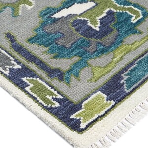 Ivory Blue Green Oushak Rug, Handmade Wool Area Rug, Traditional Turkish Design Modern Rug, 8x10 Rug for Living Room, All Custom Sizes image 7