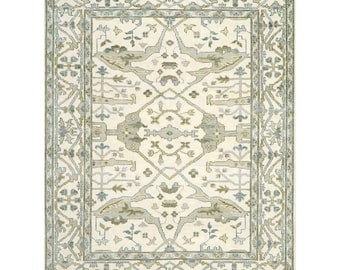 Ivoor handgeknoopt wollen Oushak klassiek vloerkleed: boho interieur neutraal oosters vloerkleed in alle maten