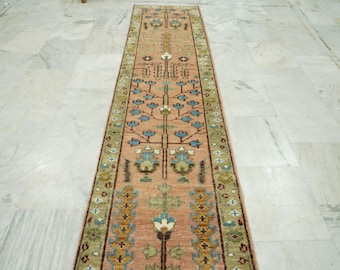 Runner Rug Pink Persian Style Floral Tree of Life Oushak Handmade Wool Rug Traditional Inspired Designer Soft Wool Runner DN378