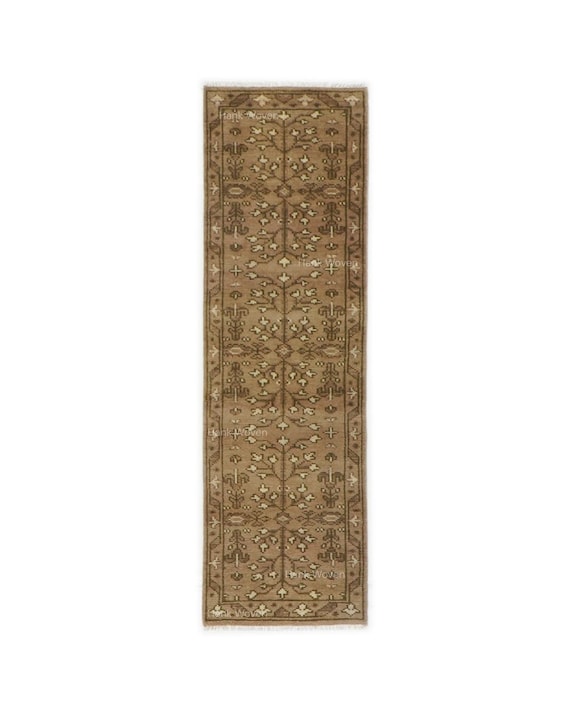 Neutral Brown Custom Runner Rug: Hand Knotted Earthy Tone Rug Turkish Oushak Tree of Life Inspired Hallway Runner Rug | Kitchen Runner
