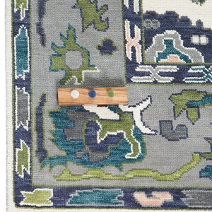Ivory Blue Green Oushak Rug, Handmade Wool Area Rug, Traditional Turkish Design Modern Rug, 8x10 Rug for Living Room, All Custom Sizes image 3