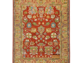 Rood antiek wollen vloerkleed: handgetuft traditioneel vloerkleed voor woonkamer | Op maat gemaakt wollen vloerkleed met vintage look van 8 x 10 in alle aangepaste maten