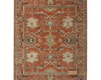 Alfombra Oushak anudada a mano con aspecto vintage oxidado de Donegal Arts & Craft, de lana suave, hecha a mano, para sala de estar y comedor, en todos los tamaños.