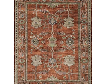 Alfombra de lana anudada a mano de 8x10: estilo Donegal con acabado óxido vintage