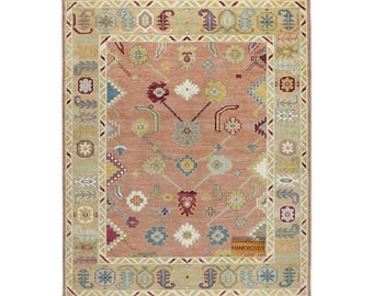 Pastel Pink & Beige Hand Knotted Wool Rug: Modern Oushak Area Rug - Living Room Rug - Pink Bedroom Rug - Custom Made Wool Rug in All Sizes