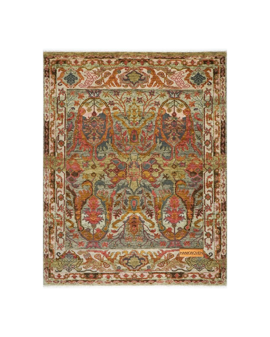 Buy Sage Green & Coral Rust Vintage Inspired Oushak Area Rug