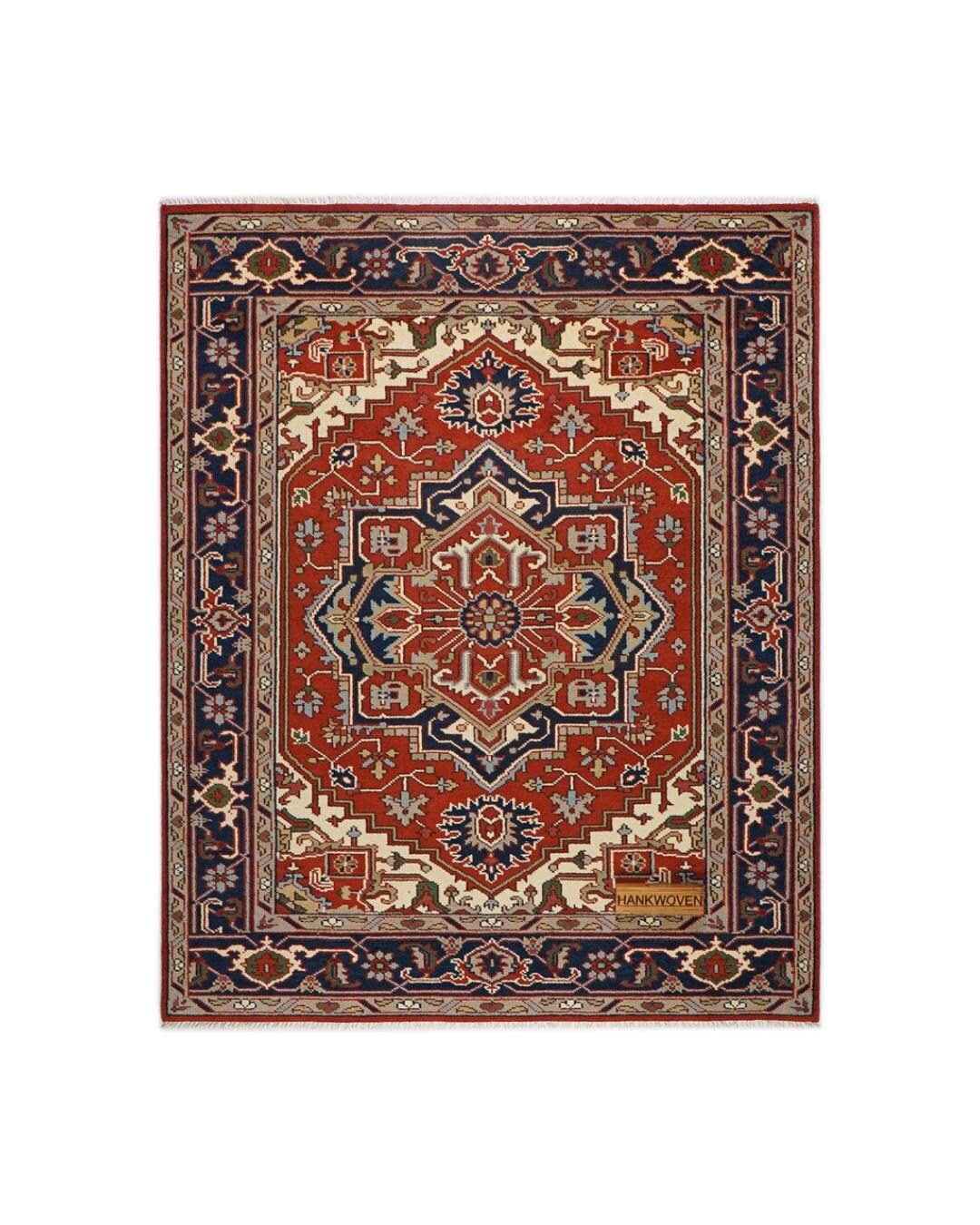 Hand-knotted Wool Rug: Traditional Red Navy Heriz Antique Vintage ...