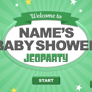 Virtual Baby Shower Game | Baby Jeopardy Powerpoint Template | Zoom Baby Shower | Neutral Baby Shower trivia | Emoji Game | Word Scramble