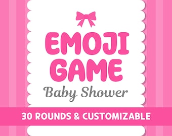 Virtual Baby Shower Emoji Game for Girl, Editable PowerPoint template, Zoom Online Games, Pink Bow Party Theme, Digital Download, Fun