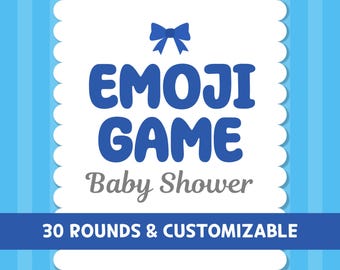 Virtual Boy Baby Shower Emoji Game, Editable PowerPoint template, Zoom Online Games, Blue Bow Party Theme, Digital Download, Fun