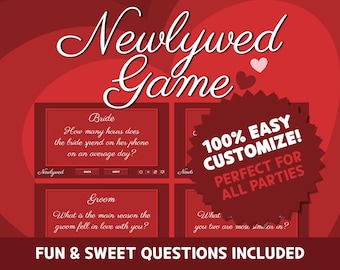 Editable Newlywed PowerPoint Game Template, Couple Quiz for Bridal Shower, Engagement, Wedding Anniversary, Valentine's Day, Large Group