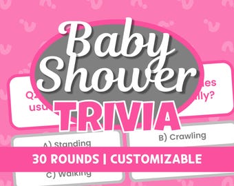 Pink Bow Baby Shower Trivia Game: Editable PowerPoint, Zoom Party (Digital Download)