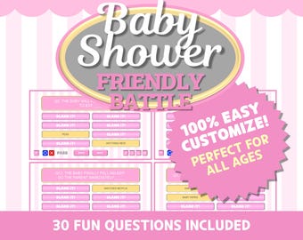 Editable Virtual Baby Shower PowerPoint Game for Family, Girl, Team, Friendly Party, Gender Reveal, Pink
