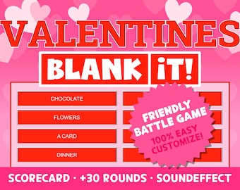 Clean Valentine's Friendly PowerPoint Game Blank it: Team Trivia for Office Family Senior Adult Groups, Custom Virtual Template Zoom