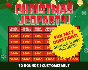 PowerPoint Christmas Jeopardy Game with double, score sheet - Holiday Trivia Party for Adults, Kids, Office, Work - Virtual Online Custom
