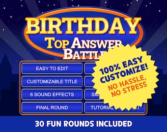 Virtual Birthday PowerPoint Game - Family Friendly Feud, Top Answer Battle, Editable, Zoom