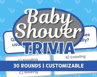 Virtual Baby Shower Trivia Game for Boy, Coworkers, Office, Zoom Online, Editable PowerPoint template, Blue Bow Party Theme, Digital, Fun