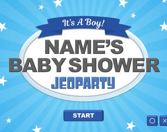 Virtual Baby Shower Game | Baby Jeopardy Powerpoint Template | Zoom Baby Shower | Boy Baby Shower trivia | Emoji Game | Word Scramble