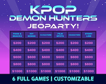 Editable Kpop Demon Hunters Jeopardy Game, Party bundle for birthday, classroom activity, family night, Powerpoint template & Google slides