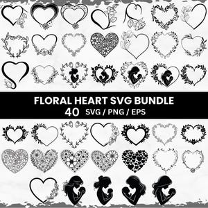 Floral Heart SVG Bundle, Floral Heart Wreath SVG PNG, Wedding, Valentine’s Day svg, Flower Heart svg, Hand Drawn Floral Heart svg, Heart svg