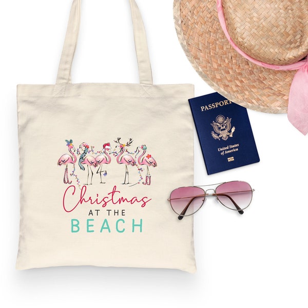 Christmas Hawaii Vacation Tote, Tropical Holiday TOTE Bag, Flamingo Holiday Tote, Christmas Vacation Tote, Christmas at the Beach Bag, Beach