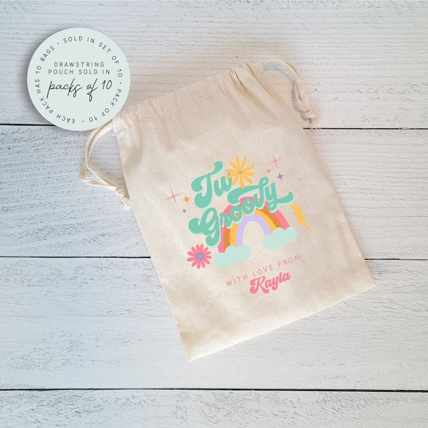 Two Groovy Birthday Party Favor Bags, Set of 10 Favor Bags, Daisy, 70's Hippie, Peace Love 2nd Birthday Theme, Flower Power Theme Party