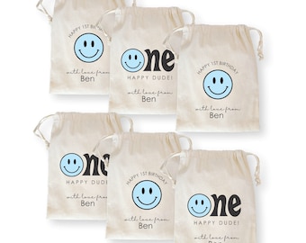 Smile Party Favors, Custom One Happy Dude Favor Bags, Personalized Smiley Face Theme, Boy Party Decorations, Cool Kid Party, Teen Birthday